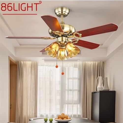 86LIGHT Ceiling Fan And Light With Wood Blade 220V 110V Modern Fan Lighting for Home Dining Room Bedroom Restaurant