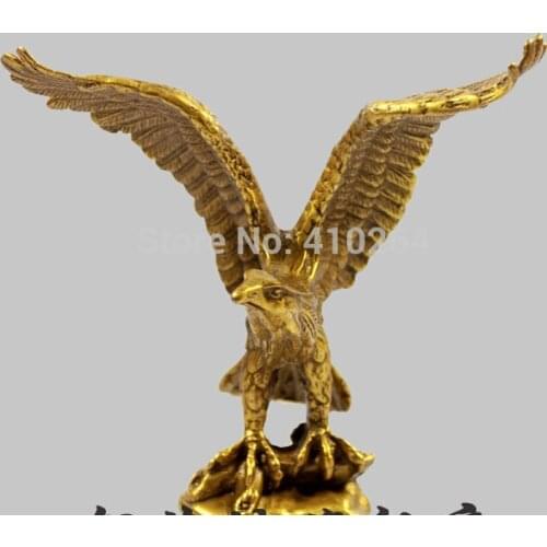 Free Shipping 5" China Exquisite Pure Brass Wings Flying Eagle Hawk Statue
