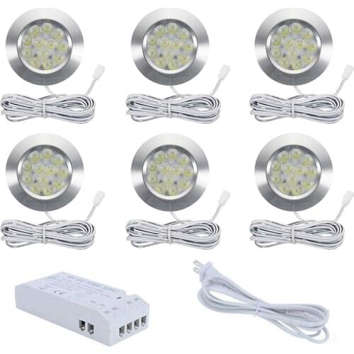 Wireless LED Under Cabinet Lighting 3W 12V LED Puck Lights for Kitchen Count Closet Wardrobe Lighting with 12V 18W Power Adapter