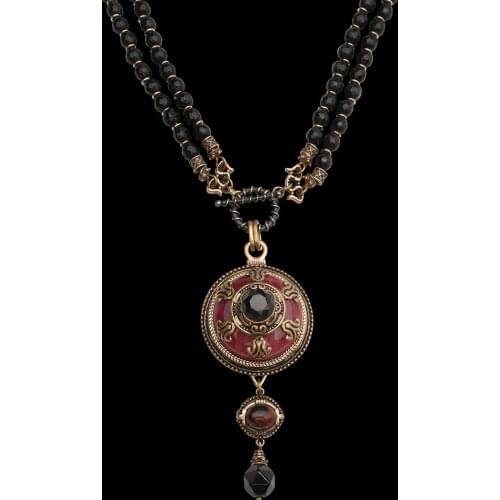 Amorita boutique Vintage black beads Sweater chain stone Necklaces Accessories