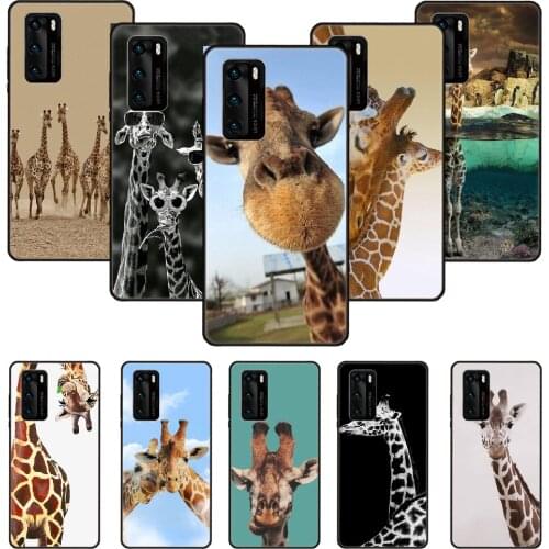 Phone Case For Huawei P20 P30 P40 P Smart Z + P10 Mate 30 10 20 Lite Pro Black Cover Hoesjes Tpu Etui Luxury Giraffe animal