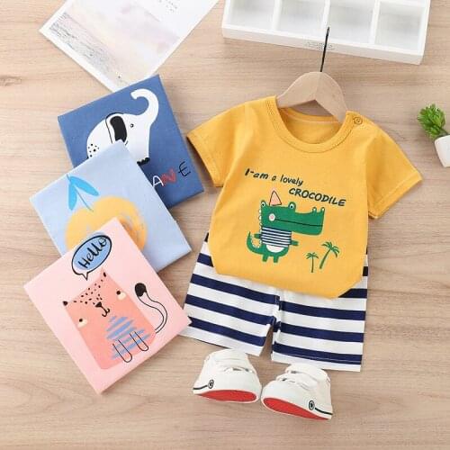 Childrens short sleeve suit cotton mens and womens childrens new summer clothes baby shorts thin childrens wear