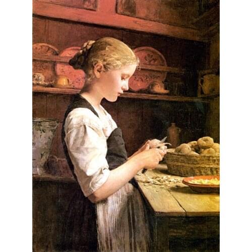 Girl peeling potatoes people Handmade Needlework Embroidery DIY Cross Stitch Kits Crafts 14CT Unprinted Home decor wall Arts