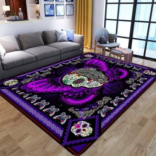 Purple 3D Skulls Printing Large Carpets for Living Room Bedroom Decor Rug Halloween Party Area Rugs Nordic Horror Home Floor Mat