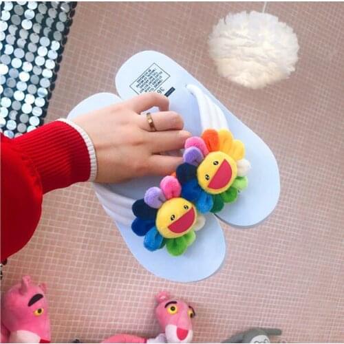 HAHAFLOWER New Original Cute Summer Slippers Sandals Shoe Flip with Fresh Sun Flower Daisy Wedge Sand Beach Slippers Handmade