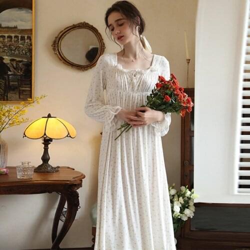 Cotton Nightgown Vintage Sleepwear Women Girl Long sleeve Nightie Comfortable & Soft