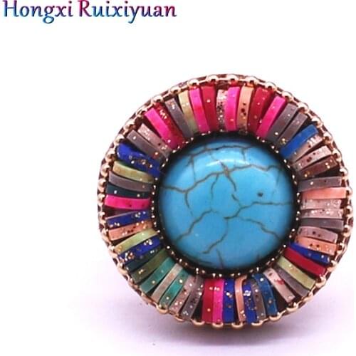 Fashionable round ring bohemian colored resin handmade beaded ladies ring charm adjustable fine geometric ring jewelry gift