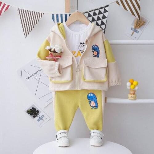 Baby Boys Cute Dinosaur Clothes Sets Spring Autumn New Kids Fashion Cotton Hoodies Jacket+T-shirt+Pants 3pcs Toddler Sports Suit