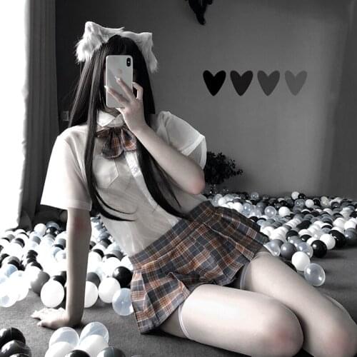 Sexy Cosplay School Girl JK Uniform Costumes Japanese Erotic Student Outfit Short Top Mini Pleated Skirt for Women Sex Lingerie