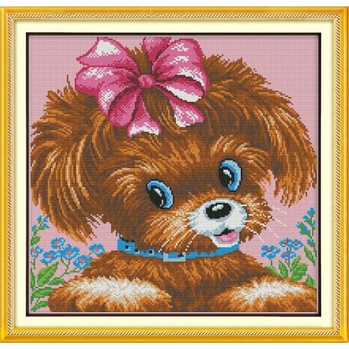 A pretty puppy cross stitch kit 14ct 11ct print canvas hand sew cross-stitching embroidery DIY handmade needlework