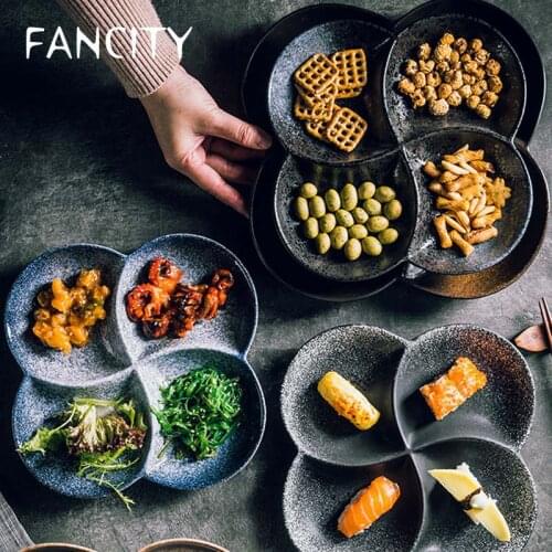 FANCITY Japanese-style creative dinner plate, ceramic partition plate, household tableware creative tableware, breakfast plate