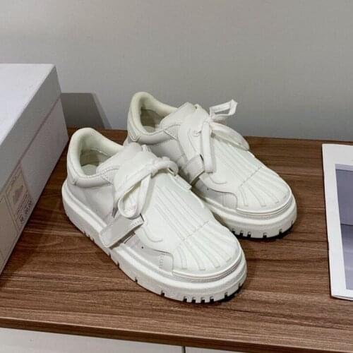 Shell-toe Platform Wedges Women Sneakers Fahion Bowknot White Shoes Slip On Outdoor Trainers Sneakers Women Loafers Casual Shoes