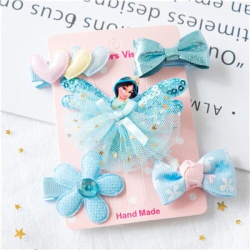 5pcs/set Cute Children Flower Hair Clip Hair Accessories Headwear Baby Ribbon Bow Kids Girls Hairpins Full Cover Clips