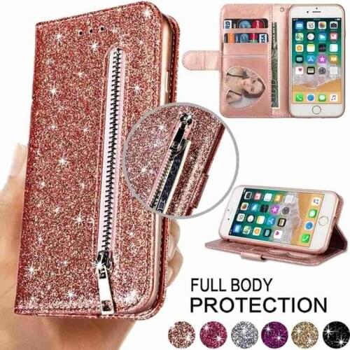 Fashion Glitter Leather Wallet Card Slots Flip Case Cover For iPhone 6 6S 7 8 11 Pro Max 12 Mini 12 Pro Max X/Xs Max XR SE 2020