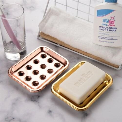Bathroom 304 Stainless Steel Soap Dishes/Box With Drain Hole Double Layer Structure Bath Hardware Rose Gold 14*10*3CM 120G