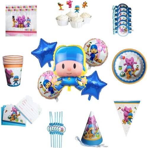 POYOCO Cartoon Party Baby Shower Tableware Set Meal Cup Straw Napkin Banner Flag Children Birthday Party Decoration Disposable