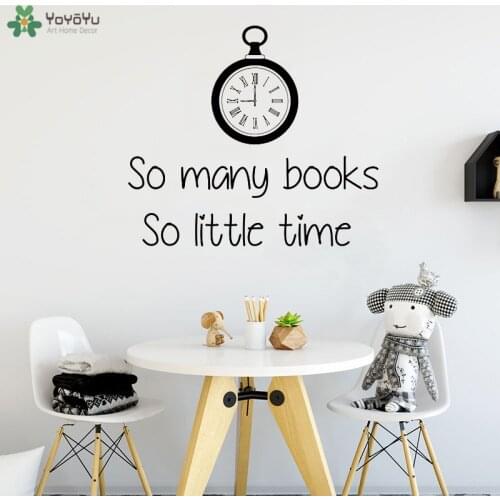 YOYOYU Wall Decal Modern Clock Pattern Wall Sticker Quote So Many Books Time Reader Library Logo Removable Interior Decor CT519