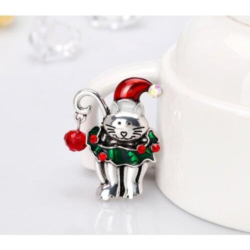 Cartoon Wear Red Hat Clown Cat Brooch for Women Children Enamel Brooches Pin Jewelry Christmas Animals Gifts Accessories