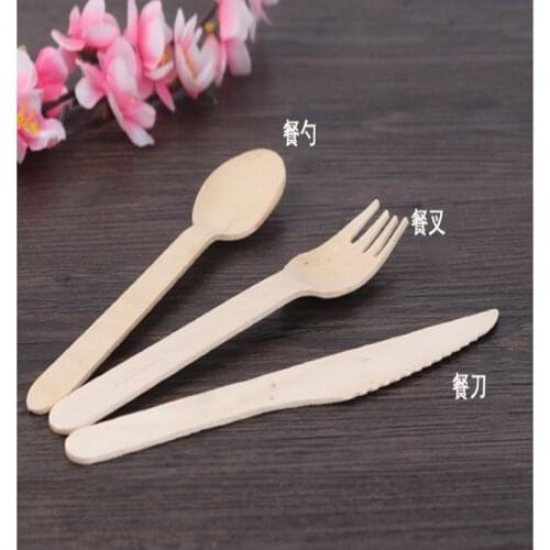 Disposable Party Tableware Wood Knife Fork Spoon Christmas Wedding Flatware Dessert Utensils Home Tableware 100pcs/lot