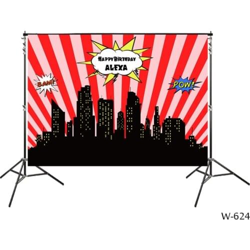 Custom Super Heroes Backdrop Superhero Birthday Party Backdrops City Scape Photo Booth Background Red Party Banner Poster Props