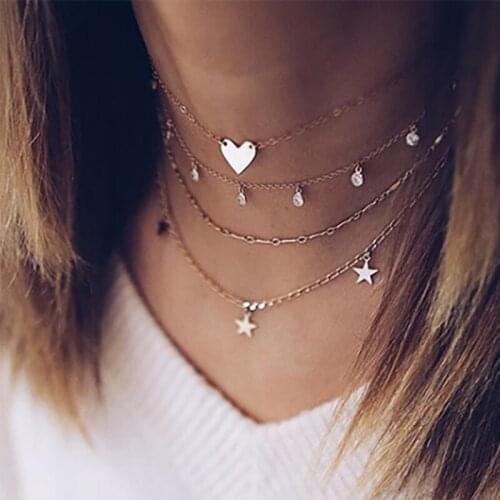 Tocona Trendy Star Heart Pendant Choker Necklace for Women Charm Clavicle Layered Necklace Party Jewelry Accessories 8987