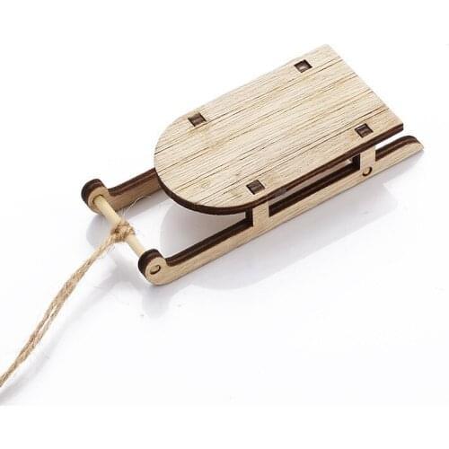 Christmas Decoration Crafts Xmas Wooden Sleigh Home Office Ornaments Wooden Personality Log Sled Hanging Pendant