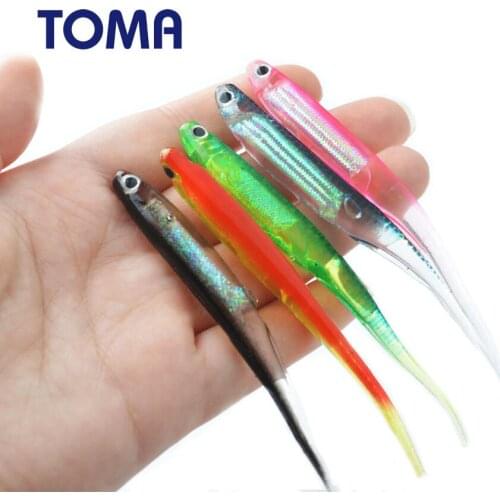 TOMA 10PCS/lot 3D Eyes Pesca Soft Lure Fishing Bait 3g 9cm Fishing Worm Swimbaits Jig Head Fly Fishing Bait Fishing Lures