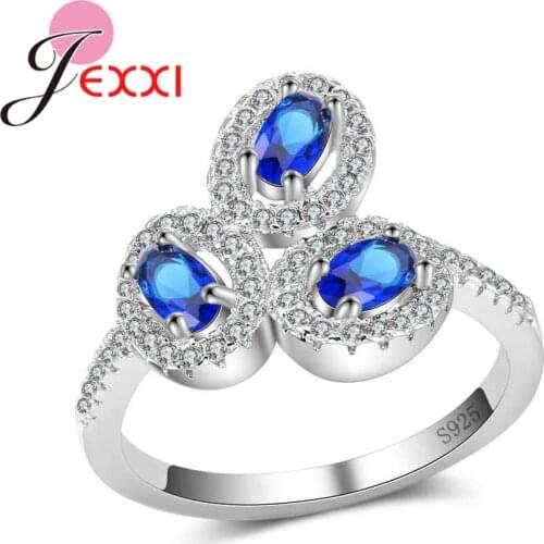Luxurious New Design 925 Sterling Silver With Three Oval Shaped Sparkling Cubic Zirconia For Women Wedding Bague Bijoux