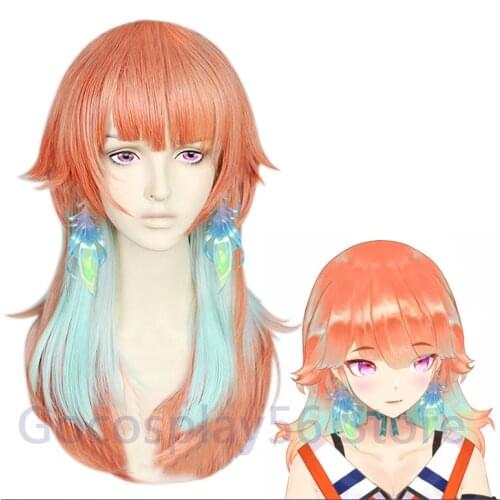 VTuber Takanashi Kiara Wig Hololive EN Cosplay Kusotori Girls Orange Mixed Mint Green Long Straight Synthetic Hair Kawaii Lolita