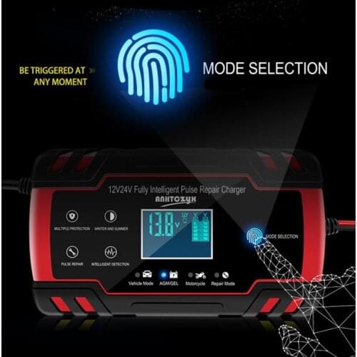 12V/24V Motorcycle Car Battery Charger with LCD Display Power Pulse Repair Wet Dry Lead Acid Battery-chargers EU/US/UK/AU Plug