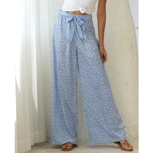 DAILOU Flowers Print Wide Leg Pants Trousers Sexy High Waist Summer New Fashion Women Bohemian Casual Trousers Female Streetwear