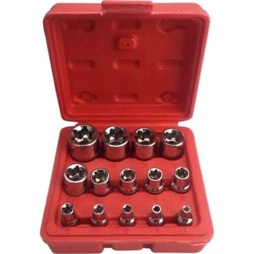 14Pcs/set Female E Type Bit Sockets Wrench Head E4 - E24 1/4" 3/8" Torx Star Sleeve Set Auto Repair Hand Tools