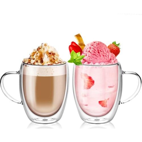 2PCS 350ml Glass Coffee Cups eat Resistant Cup Drinking Glasses with Handle Packaged