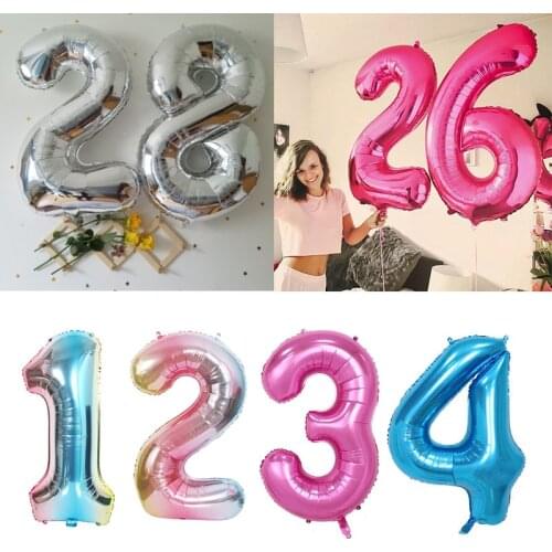 32inch Number Foil Balloons Anniversary Decoration Gold Silver Rainbow Digital Air Balloon Happy Birthday Globos Party Supplies
