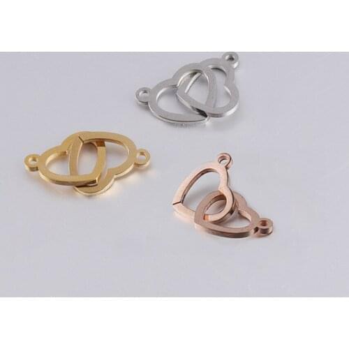5pcs/lot High Quality Stainless Steel Double Heart Charm Connector Bracelet Necklace Hollow Pendants Diy Jewelry Making Findings