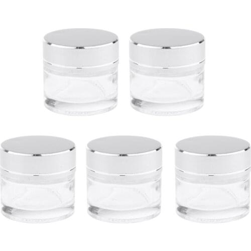5 Pieces Empty Cosmetic Sample Empty Container, Refillable Round Glass Jars for Make Up, Eye Shadow, Nails, Powder