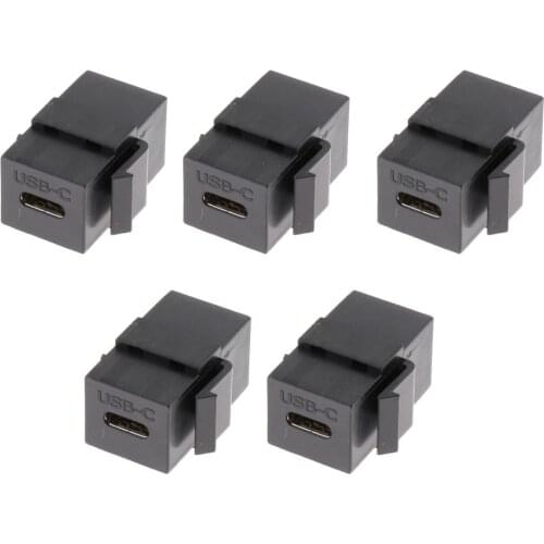 5Pack Black USB-C Type-C Keystone Jacks Insert Connector Converter with Dust Cover Protector