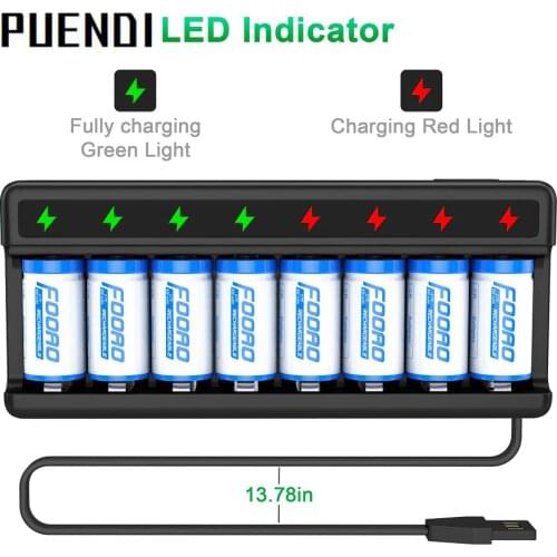 PUENDI 3.7V rechargeable Batteries 16340 CR17345 CR123A battery and 8-slot USB smart CR123A battery charger Suitable for Arlo