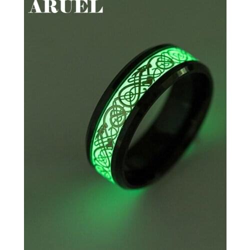 ARUEL black Stainless Steel Dragon Ring Jewelry How to Train Your Dragon for Men Luminous Rings Carbon Fiber Nibelungen Ring