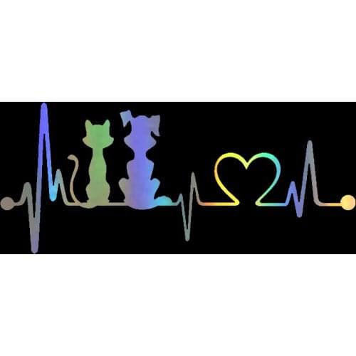 19*8.2cm Car Sticker Decal Vinyl 3D Dog & Cat Heartbeat Sticker On Car Funny Stickers and Decals Car Styling Black/Silver/Laser