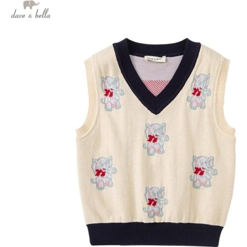 DKD18332-1 dave bella autumn kids girls 5Y-13Y fashion cartoon letter knitted coat children girls sleeveless vest