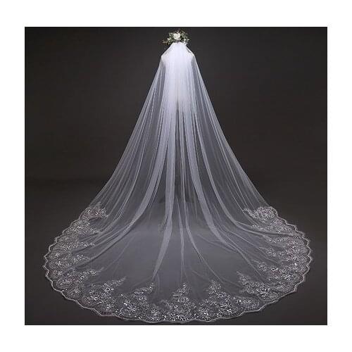 3 Meter Cathedral Wedding Veils Long Lace Edge Bridal Veil with Metal Comb 2019