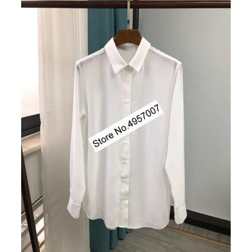 Elfbop 100% Silk Ladies Blouse Shirt - Women 2020 New In White/Green/Blue/Purple Solid Color Long Sleeve Shirt Top