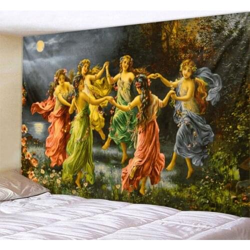 European pattern painted tapestry retro oil painting hippie wall hanging beach mat travel mattress bohemian mandala decoration