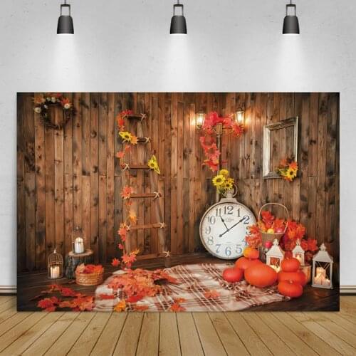 Photo Background Old Wood Warehouse Farm Autumn Pumpkin Digital Clock Ladder Party Child Party Portrait Interior Photo Backdrop