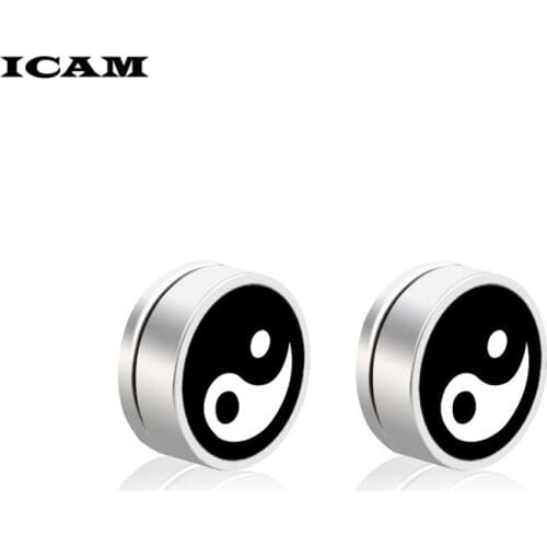 ICAM new Black Magnet Circle Round Stud Earring Metral Magnetic Ear Studs No Piercing Men Jewelry Wholesale 2 PCS