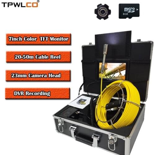 23mm Pipeline Drain Sewer Camera The Camera Viewing Angle 120degree 20-50m Cable 7" DVR Recording Pipe Inspection Video System