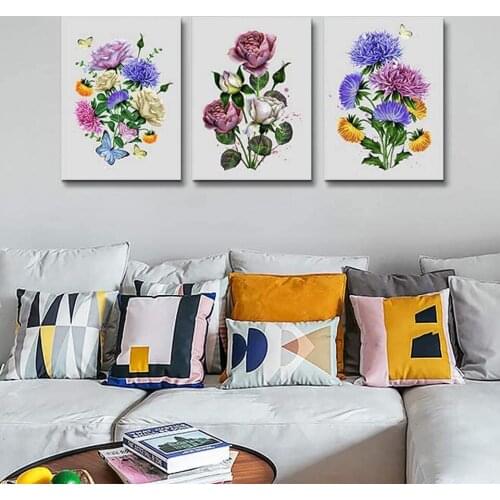 Triptych Diamond Painting Green Leaves And Flowers Painting Full Square Round Diamond Embroidery Mosaic Handicraft A898