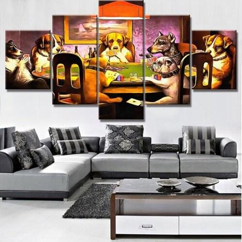 5 Piece Canvas Painting HD Print Dog Playing Poker Set Canvas Print Painting Poster Free Shipping