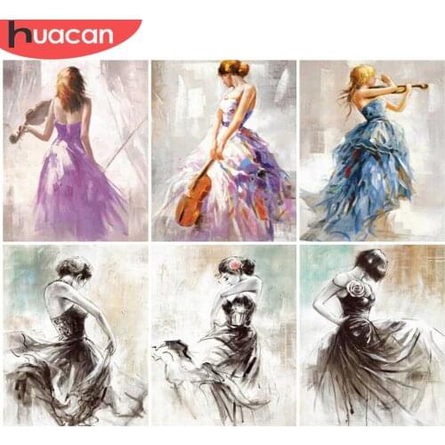 HUACAN Picture By Numbers Music Girl Unique Gift On Canvas Wall Art Acrylic Oil Painting By Numbers Figure For Living Room